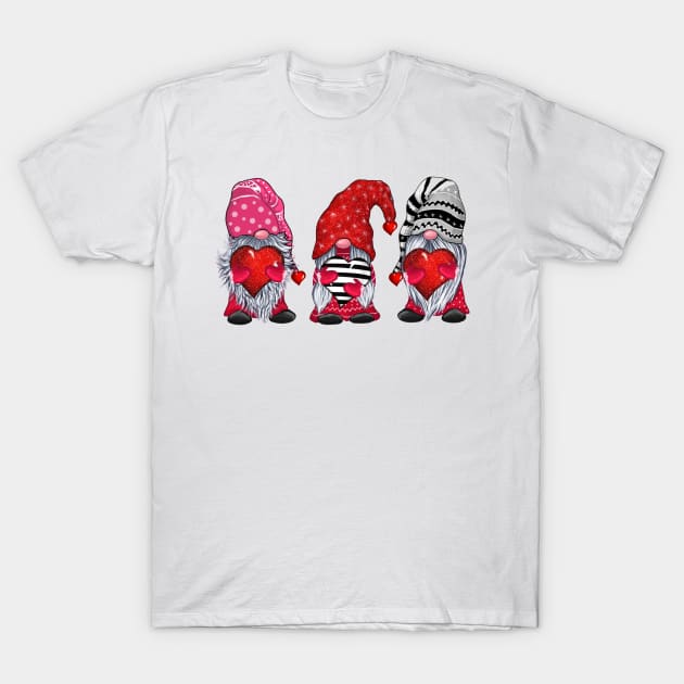 Three Gnomes Holding Hearts Valentine's Day Shirt T-Shirt by Rozel Clothing